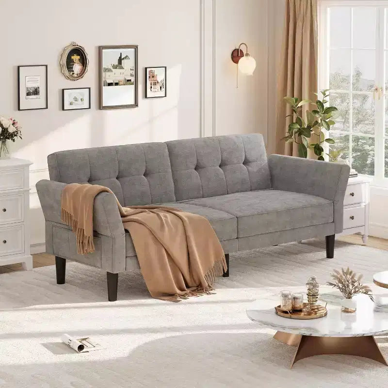89 Futon Sofa Bed, Convertible Sleeper Sofa with Adjustable Backrest & Armrest, Modern Loveseat Sleeper for Living Room Bedroom Apartments