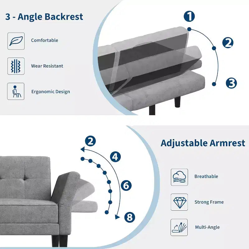 89 Futon Sofa Bed, Convertible Sleeper Sofa with Adjustable Backrest & Armrest, Modern Loveseat Sleeper for Living Room Bedroom Apartments