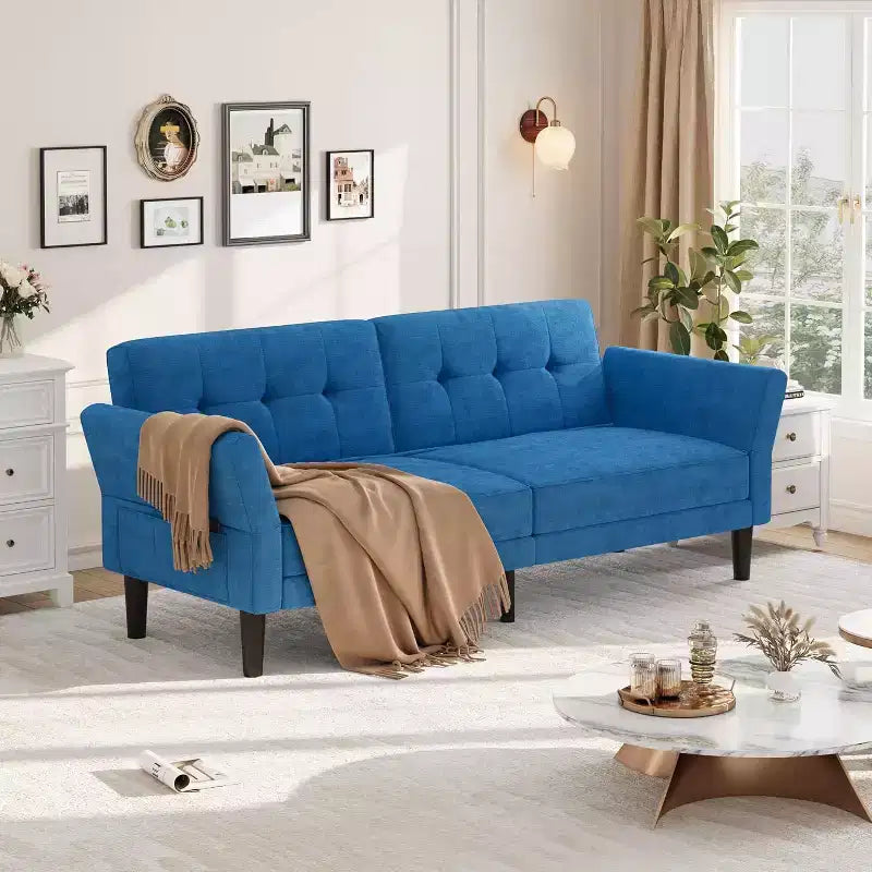 89 Futon Sofa Bed, Convertible Sleeper Sofa with Adjustable Backrest & Armrest, Modern Loveseat Sleeper for Living Room Bedroom Apartments
