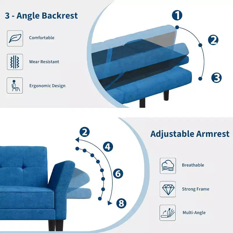 89 Futon Sofa Bed, Convertible Sleeper Sofa with Adjustable Backrest & Armrest, Modern Loveseat Sleeper for Living Room Bedroom Apartments