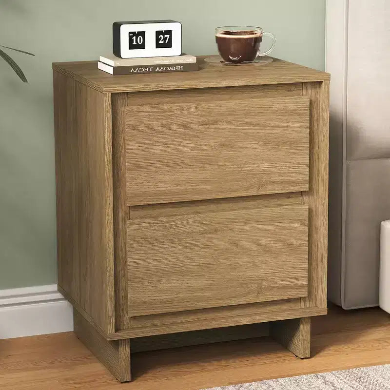 Commode 2 tiroirs, Commode moderne en bois avec bords nets, Meuble de rangement polyvalent pour chambre, salon, bureau, entrée