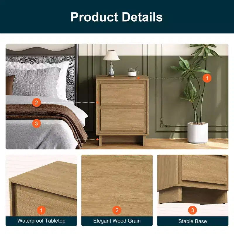 Commode 2 tiroirs, Commode moderne en bois avec bords nets, Meuble de rangement polyvalent pour chambre, salon, bureau, entrée