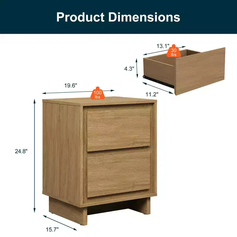 Commode 2 tiroirs, Commode moderne en bois avec bords nets, Meuble de rangement polyvalent pour chambre, salon, bureau, entrée