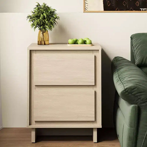 Commode 2 tiroirs, Commode moderne en bois avec bords nets, Meuble de rangement polyvalent pour chambre, salon, bureau, entrée