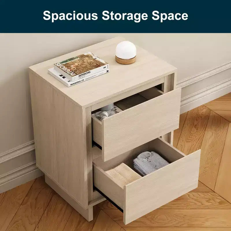 Commode 2 tiroirs, Commode moderne en bois avec bords nets, Meuble de rangement polyvalent pour chambre, salon, bureau, entrée