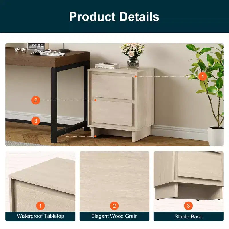 Commode 2 tiroirs, Commode moderne en bois avec bords nets, Meuble de rangement polyvalent pour chambre, salon, bureau, entrée