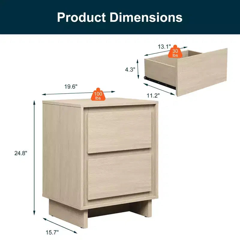 Commode 2 tiroirs, Commode moderne en bois avec bords nets, Meuble de rangement polyvalent pour chambre, salon, bureau, entrée