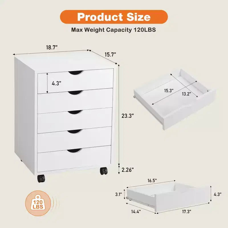 Classeur mobile à 5/7 tiroirs, Organisateur de rangement moderne sous le bureau pour le bureau et la maison, Tiroirs en bois naturel lisses et silencieux