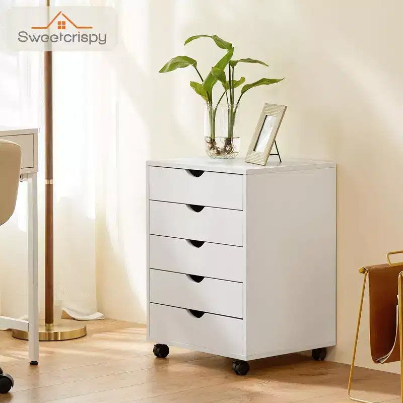 Classeur mobile à 5/7 tiroirs, Organisateur de rangement moderne sous le bureau pour le bureau et la maison, Tiroirs en bois naturel lisses et silencieux