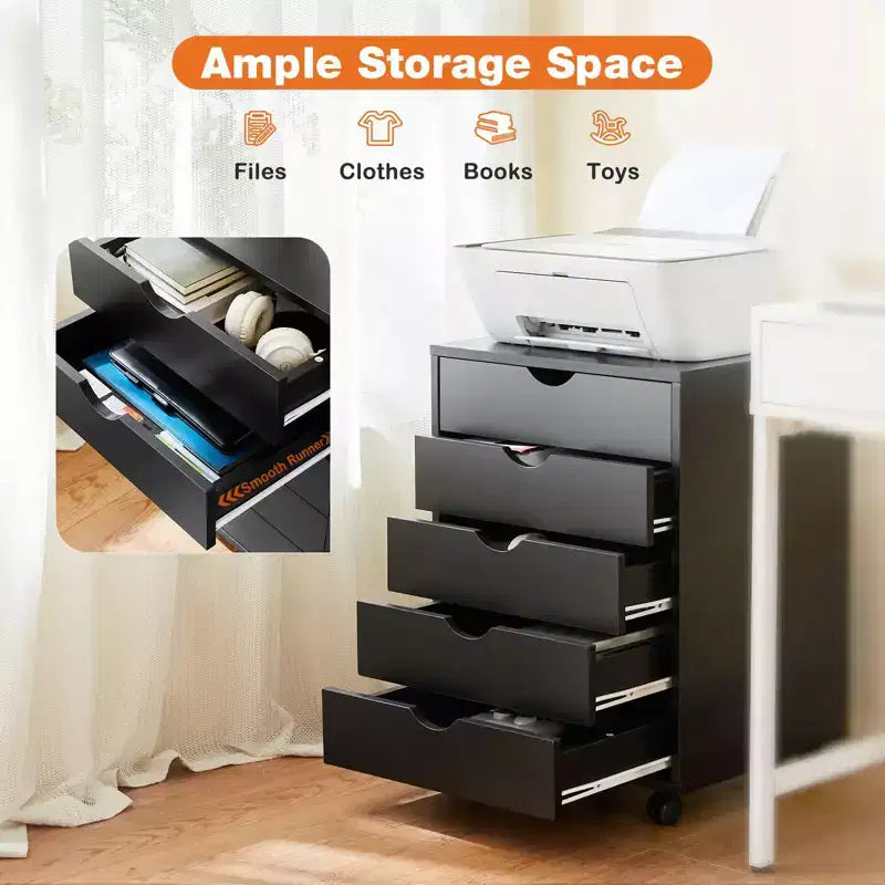Classeur mobile à 5/7 tiroirs, Organisateur de rangement moderne sous le bureau pour le bureau et la maison, Tiroirs en bois naturel lisses et silencieux