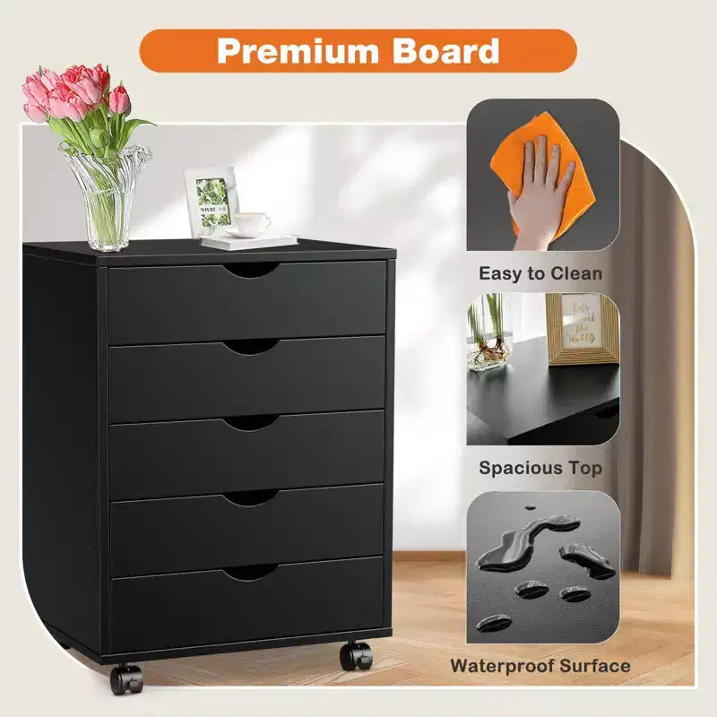 Classeur mobile à 5/7 tiroirs, Organisateur de rangement moderne sous le bureau pour le bureau et la maison, Tiroirs en bois naturel lisses et silencieux