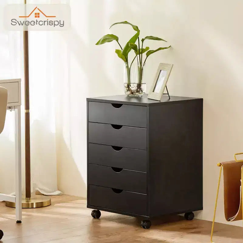 Classeur mobile à 5/7 tiroirs, Organisateur de rangement moderne sous le bureau pour le bureau et la maison, Tiroirs en bois naturel lisses et silencieux