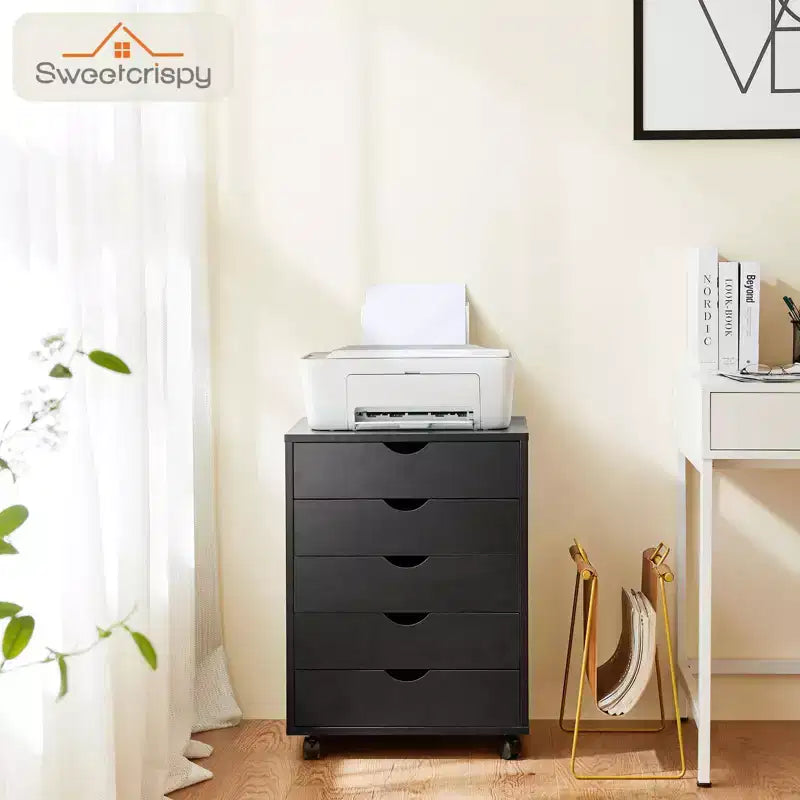 Classeur mobile à 5/7 tiroirs, Organisateur de rangement moderne sous le bureau pour le bureau et la maison, Tiroirs en bois naturel lisses et silencieux
