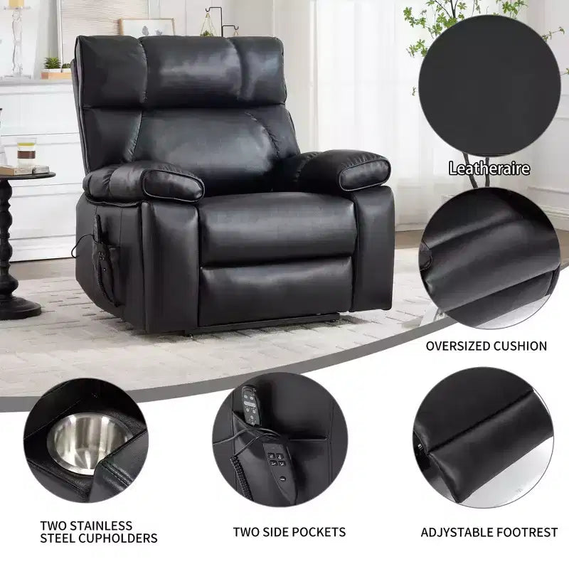 Fauteuils inclinables électriques releveurs à double moteur et position infinie en chenille beige avec massage thermique, jusqu'à 158 kg, avec porte-gobelets cachés