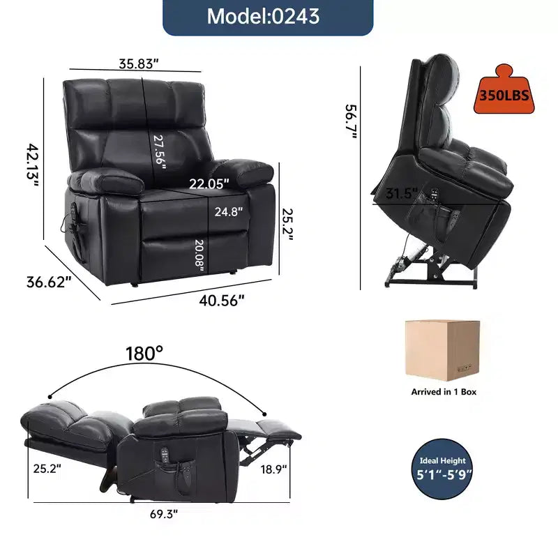 Fauteuils inclinables électriques releveurs à double moteur et position infinie en chenille beige avec massage thermique, jusqu'à 158 kg, avec porte-gobelets cachés