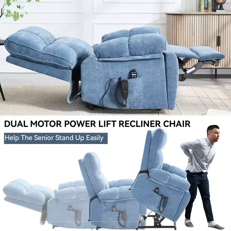 Fauteuils inclinables électriques releveurs à double moteur et position infinie en chenille beige avec massage thermique, jusqu'à 158 kg, avec porte-gobelets cachés