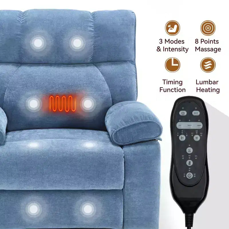 Fauteuils inclinables électriques releveurs à double moteur et position infinie en chenille beige avec massage thermique, jusqu'à 158 kg, avec porte-gobelets cachés
