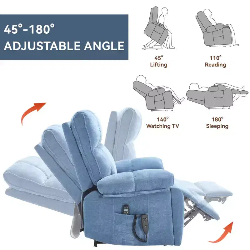 Fauteuils inclinables électriques releveurs à double moteur et position infinie en chenille beige avec massage thermique, jusqu'à 158 kg, avec porte-gobelets cachés