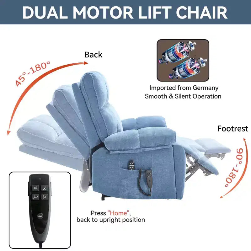 Fauteuils inclinables électriques releveurs à double moteur et position infinie en chenille beige avec massage thermique, jusqu'à 158 kg, avec porte-gobelets cachés