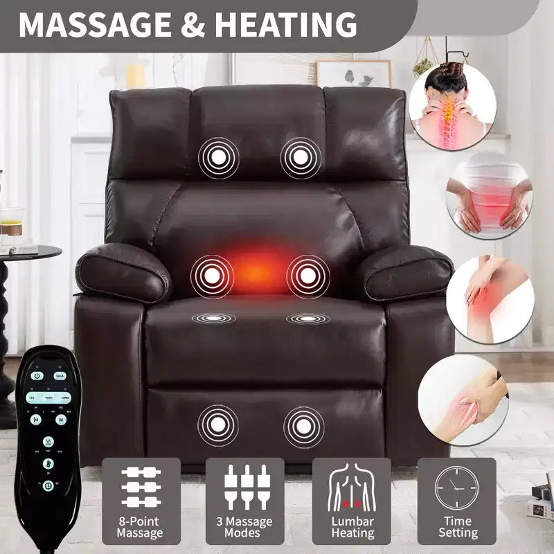 Fauteuils inclinables électriques releveurs à double moteur et position infinie en chenille beige avec massage thermique, jusqu'à 158 kg, avec porte-gobelets cachés