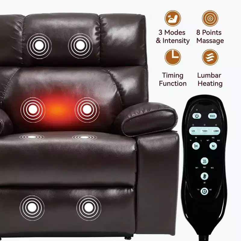 Fauteuils inclinables électriques releveurs à double moteur et position infinie en chenille beige avec massage thermique, jusqu'à 158 kg, avec porte-gobelets cachés