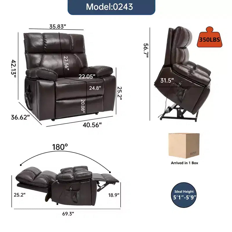 Fauteuils inclinables électriques releveurs à double moteur et position infinie en chenille beige avec massage thermique, jusqu'à 158 kg, avec porte-gobelets cachés