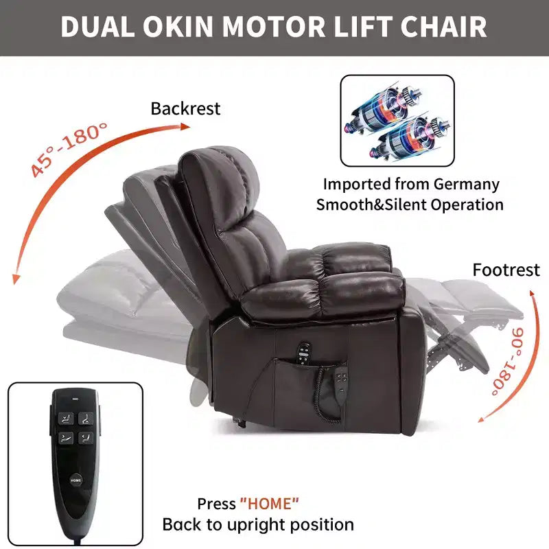Fauteuils inclinables électriques releveurs à double moteur et position infinie en chenille beige avec massage thermique, jusqu'à 158 kg, avec porte-gobelets cachés