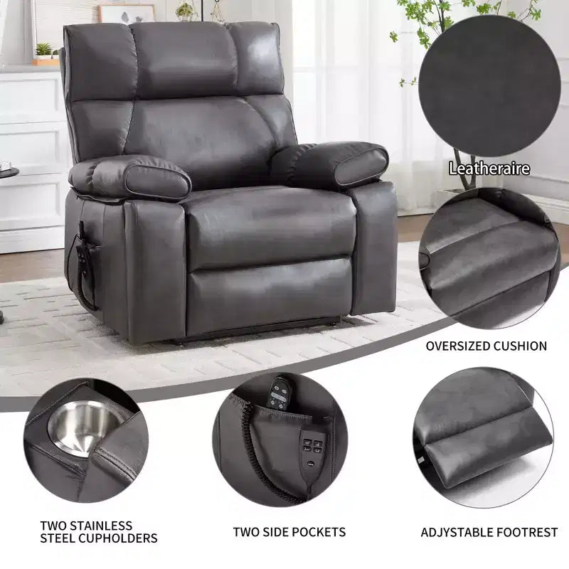 Fauteuils inclinables électriques releveurs à double moteur et position infinie en chenille beige avec massage thermique, jusqu'à 158 kg, avec porte-gobelets cachés