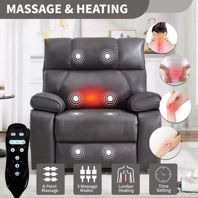 Fauteuils inclinables électriques releveurs à double moteur et position infinie en chenille beige avec massage thermique, jusqu'à 158 kg, avec porte-gobelets cachés