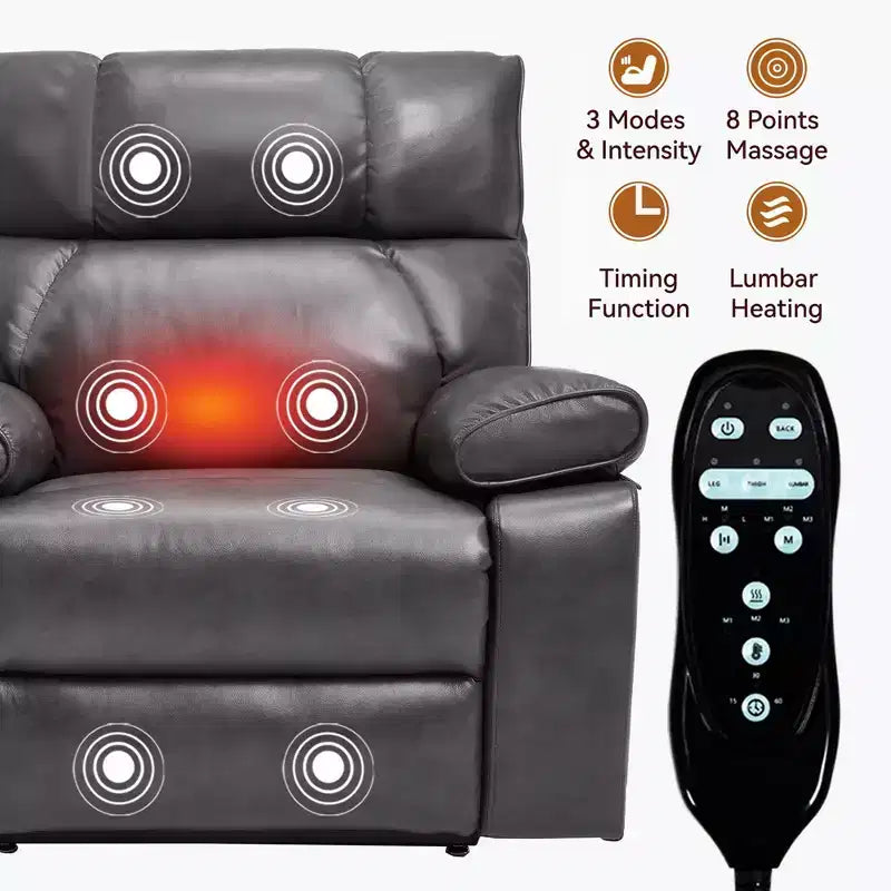 Fauteuils inclinables électriques releveurs à double moteur et position infinie en chenille beige avec massage thermique, jusqu'à 158 kg, avec porte-gobelets cachés