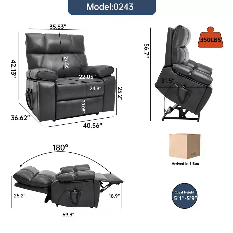 Fauteuils inclinables électriques releveurs à double moteur et position infinie en chenille beige avec massage thermique, jusqu'à 158 kg, avec porte-gobelets cachés