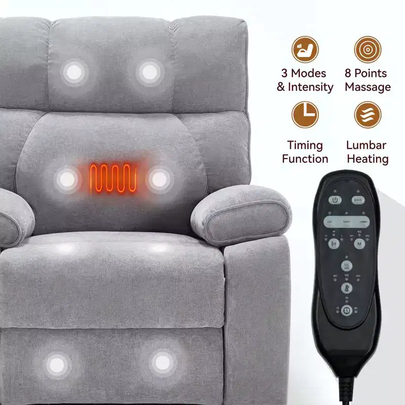 Fauteuils inclinables électriques releveurs à double moteur et position infinie en chenille beige avec massage thermique, jusqu'à 158 kg, avec porte-gobelets cachés