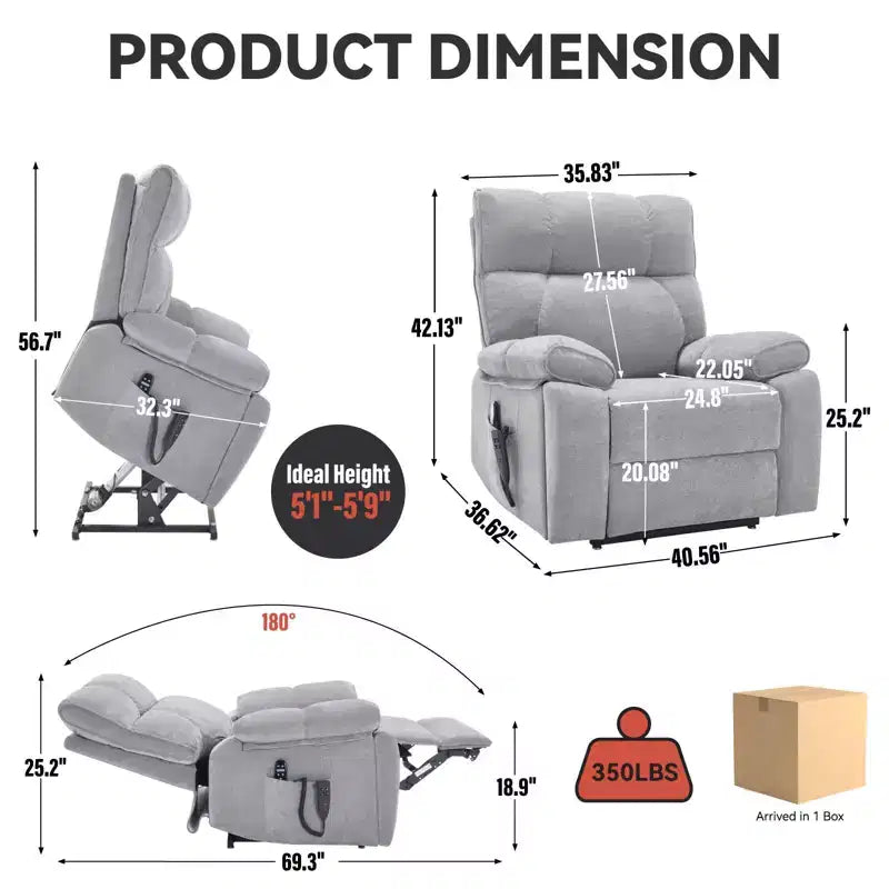 Fauteuils inclinables électriques releveurs à double moteur et position infinie en chenille beige avec massage thermique, jusqu'à 158 kg, avec porte-gobelets cachés