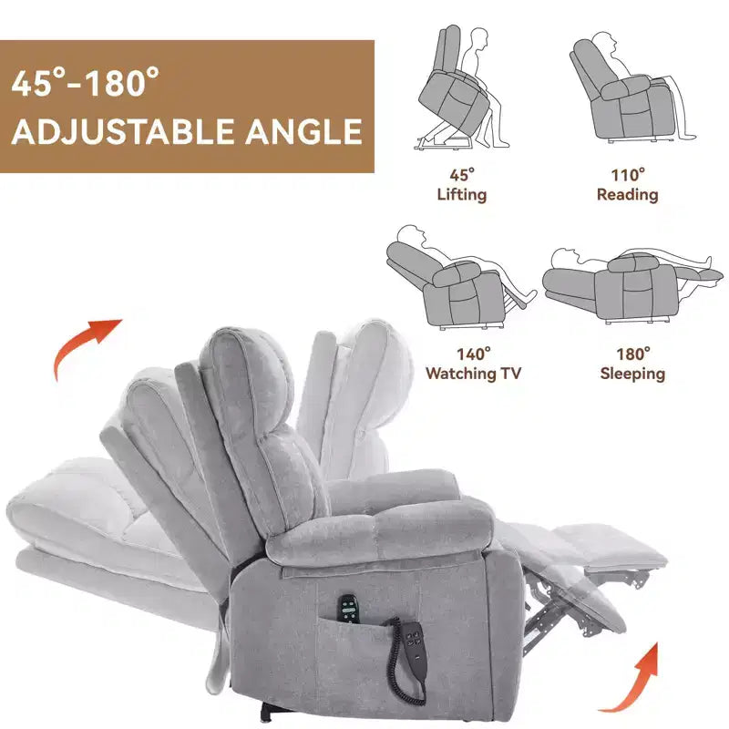 Fauteuils inclinables électriques releveurs à double moteur et position infinie en chenille beige avec massage thermique, jusqu'à 158 kg, avec porte-gobelets cachés