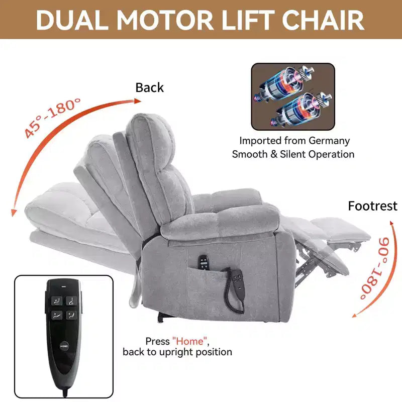 Fauteuils inclinables électriques releveurs à double moteur et position infinie en chenille beige avec massage thermique, jusqu'à 158 kg, avec porte-gobelets cachés