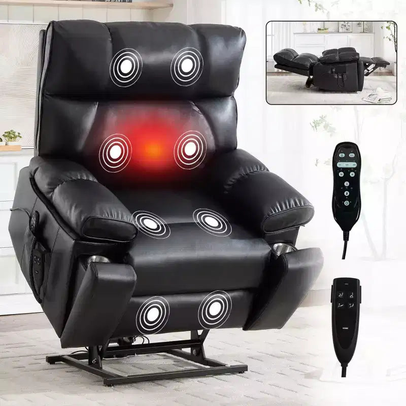 Fauteuils inclinables électriques releveurs à double moteur et position infinie en chenille beige avec massage thermique, jusqu'à 158 kg, avec porte-gobelets cachés
