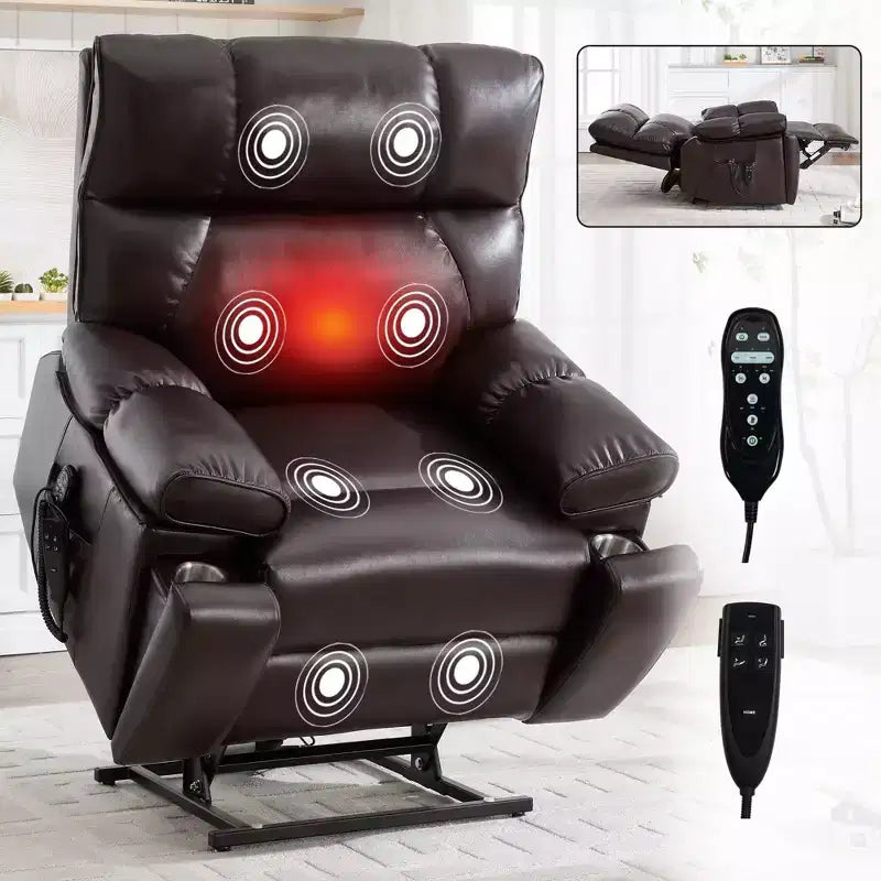 Fauteuils inclinables électriques releveurs à double moteur et position infinie en chenille beige avec massage thermique, jusqu'à 158 kg, avec porte-gobelets cachés