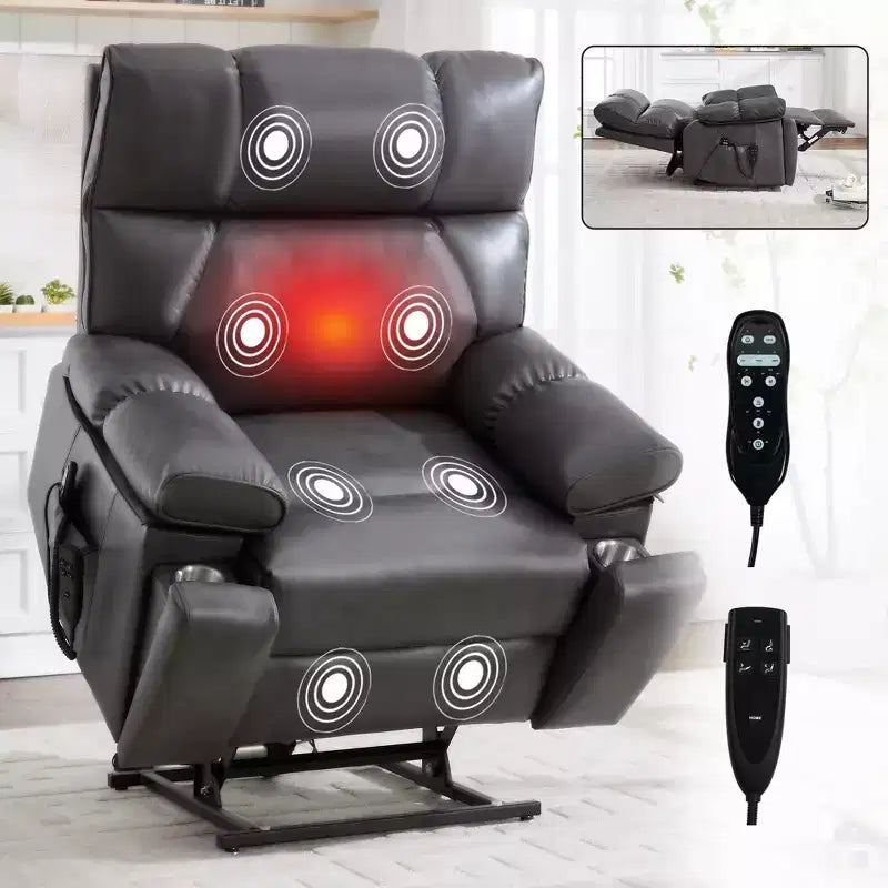 Fauteuils inclinables électriques releveurs à double moteur et position infinie en chenille beige avec massage thermique, jusqu'à 158 kg, avec porte-gobelets cachés