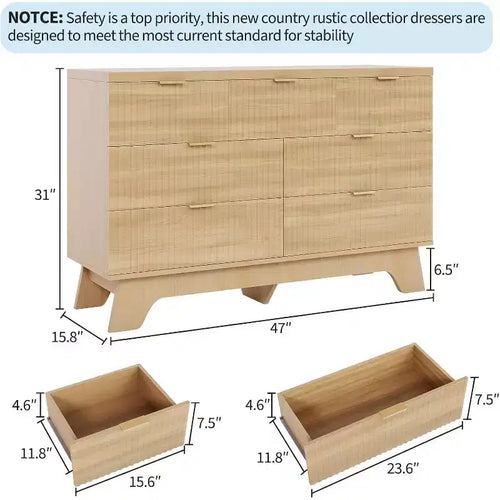 Coiffeuse de chambre à coucher à tiroirs de 47 pouces, coiffeuse moderne médiévale à poignée dorée, armoire à tiroirs rainurés, armoire de rangement en chêne