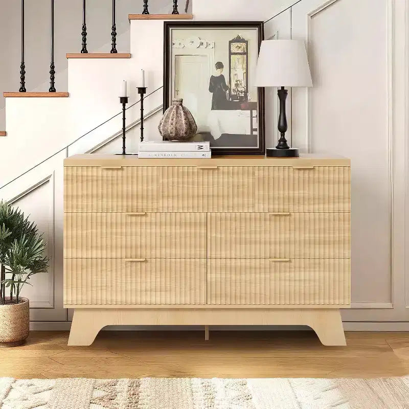 Coiffeuse de chambre à coucher à tiroirs de 47 pouces, coiffeuse moderne médiévale à poignée dorée, armoire à tiroirs rainurés, armoire de rangement en chêne