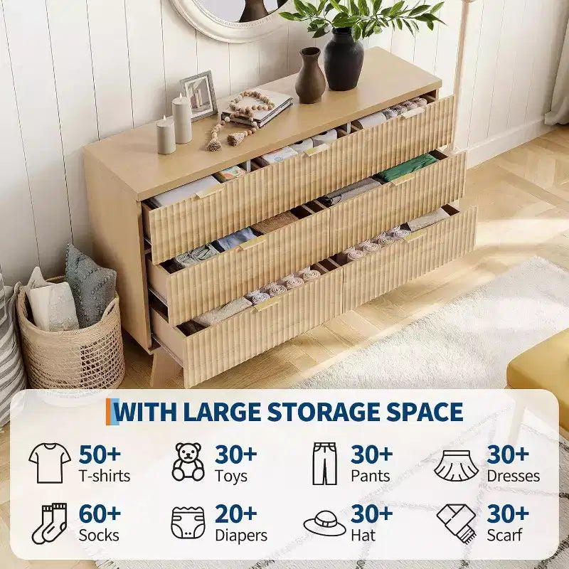 Coiffeuse de chambre à coucher à tiroirs de 47 pouces, coiffeuse moderne médiévale à poignée dorée, armoire à tiroirs rainurés, armoire de rangement en chêne