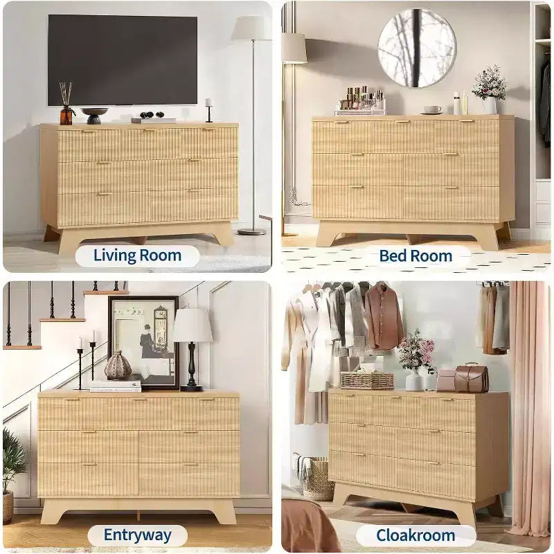 Coiffeuse de chambre à coucher à tiroirs de 47 pouces, coiffeuse moderne médiévale à poignée dorée, armoire à tiroirs rainurés, armoire de rangement en chêne