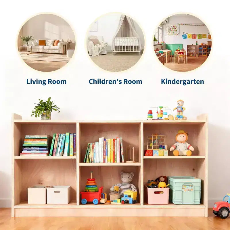 Étagère de rangement en bois à 5 compartiments, organisateur de jouets et de livres avec séparateurs réglables, bibliothèque pour enfants avec finition naturelle pour salle de jeux