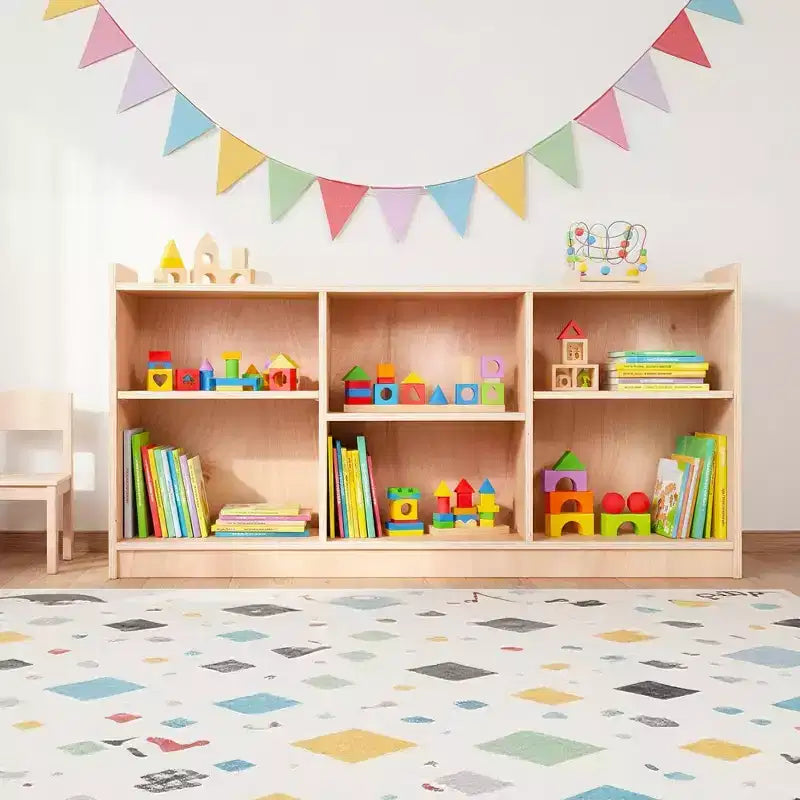 Étagère de rangement en bois à 5 compartiments, organisateur de jouets et de livres avec séparateurs réglables, bibliothèque pour enfants avec finition naturelle pour salle de jeux