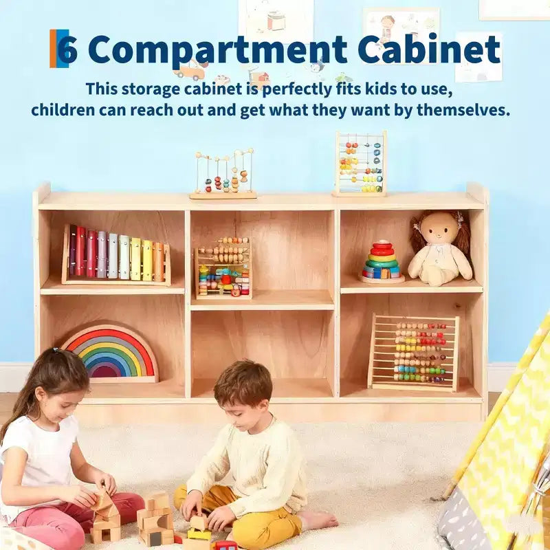 Étagère de rangement en bois à 5 compartiments, organisateur de jouets et de livres avec séparateurs réglables, bibliothèque pour enfants avec finition naturelle pour salle de jeux