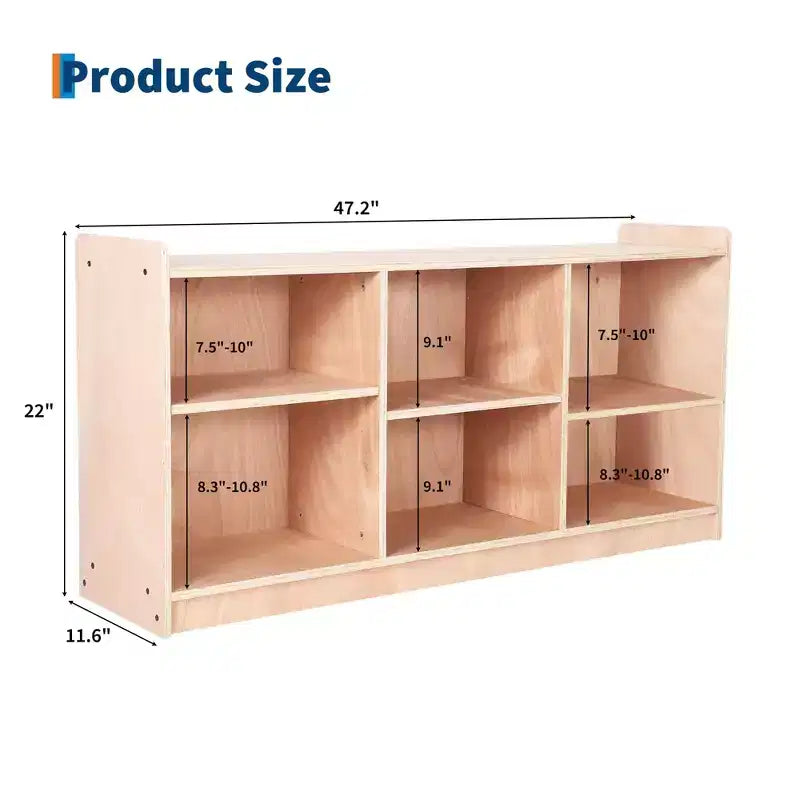 Étagère de rangement en bois à 5 compartiments, organisateur de jouets et de livres avec séparateurs réglables, bibliothèque pour enfants avec finition naturelle pour salle de jeux