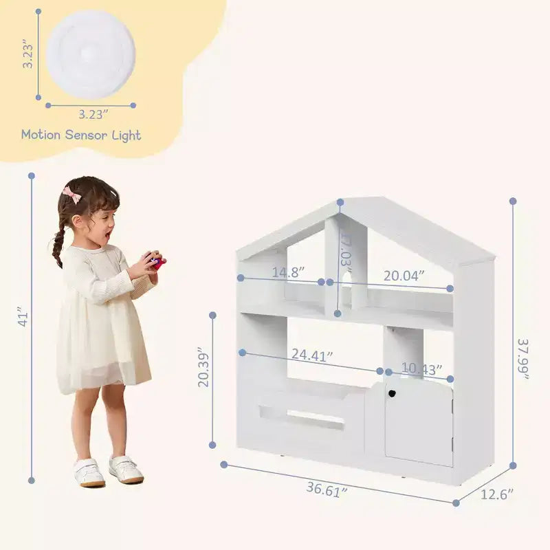 Étagère à livres pour enfants à 2 niveaux avec capteur de mouvement - Étagère à livres en bois, Organisateur de rangement de jouets, Présentoir à livres pour chambres d'enfants, salles de classe, salles de jeux