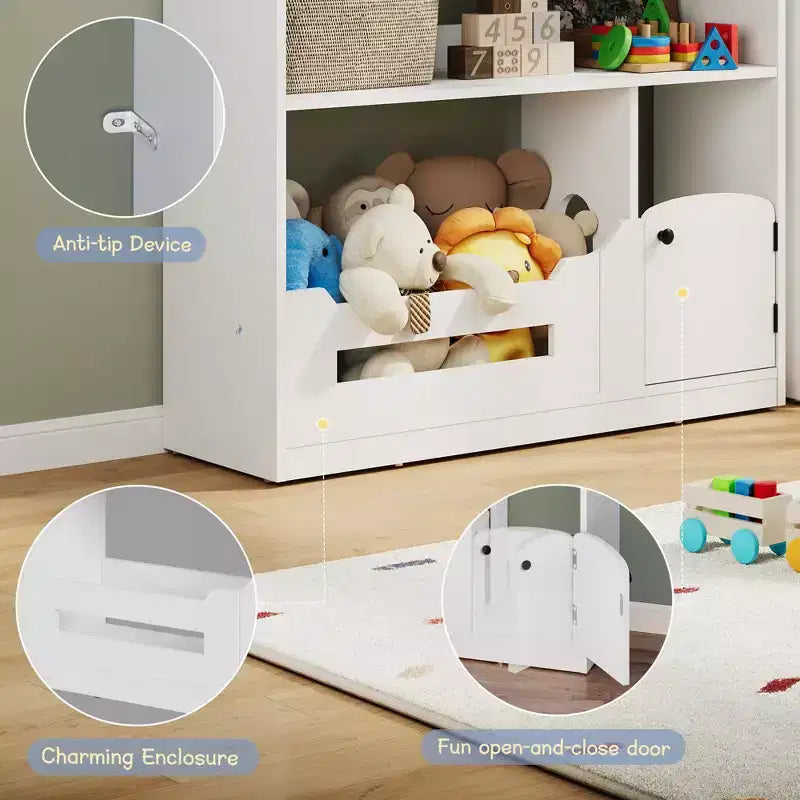 Étagère à livres pour enfants à 2 niveaux avec capteur de mouvement - Étagère à livres en bois, Organisateur de rangement de jouets, Présentoir à livres pour chambres d'enfants, salles de classe, salles de jeux