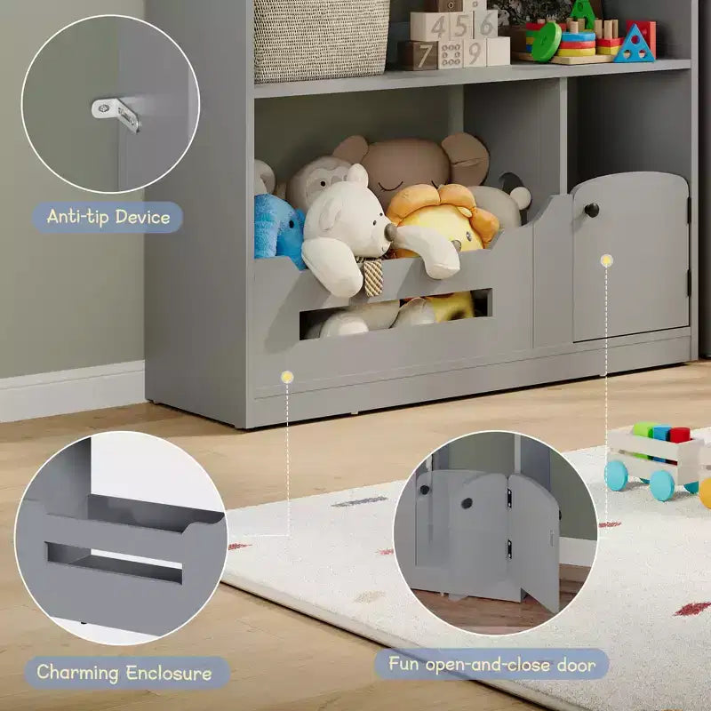 Étagère à livres pour enfants à 2 niveaux avec capteur de mouvement - Étagère à livres en bois, Organisateur de rangement de jouets, Présentoir à livres pour chambres d'enfants, salles de classe, salles de jeux