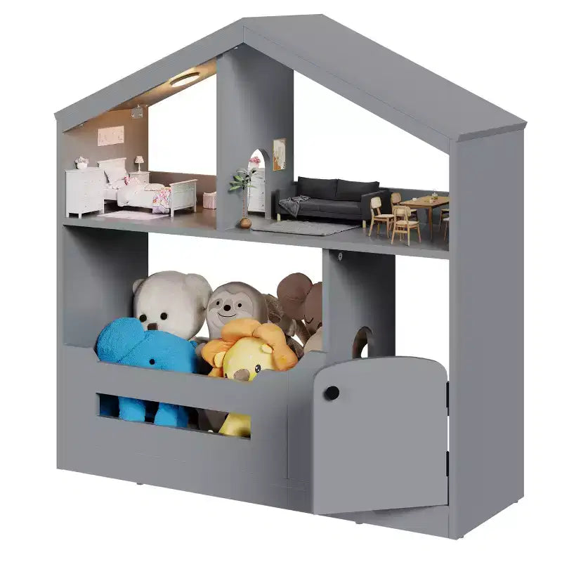 2-Tier Kids Bookshelf with Motion Sensor Light - Wooden Book Shelf, Toy Storage Organizer, Book Rack for Kids Rooms, Classroom, Playing Room